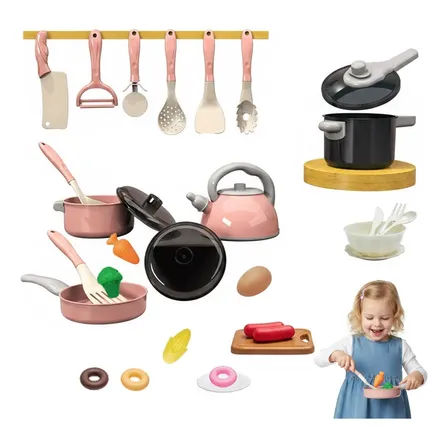 Set Cocina Infantil 32 Piezas Ollas Y Utensilios Pink