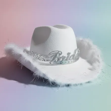 Sombrero Bride Blanco Con Luces Led Corona Con Brillos Pluma Blanco