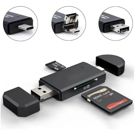Kit Adaptador Usb C 3 En 1 - Lector De Memoria Sd - Otg Pc Color Negro