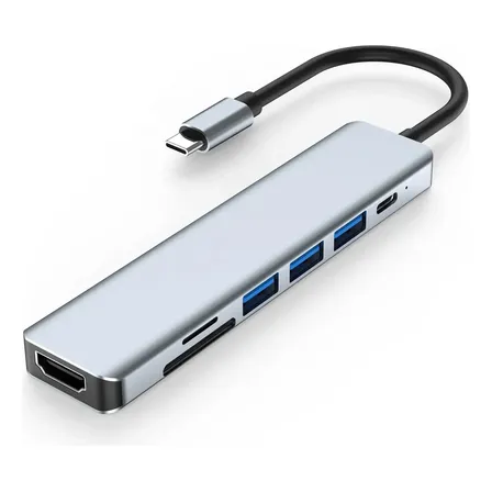 Adaptador Hub Aluminio Usb C Multifuncional 7 En 1 Mac / Pc Gris Oscuro