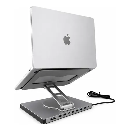 Soporte Notebook Hub Usb-c 10 En 1 Laptop Ajustable Aluminio Gris