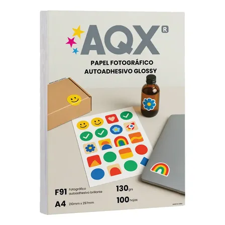 Papel A4 Glossy Brillante 100 Hojas Sticker Adhesivo Calcos Blanco