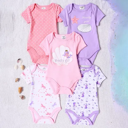 Body Bebé Niña Algodón Manga Corta Pack X5 Rosa Chicle 6m