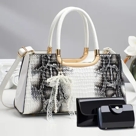 Set Carteras Mujer Charol Bolso Bandolera Beige