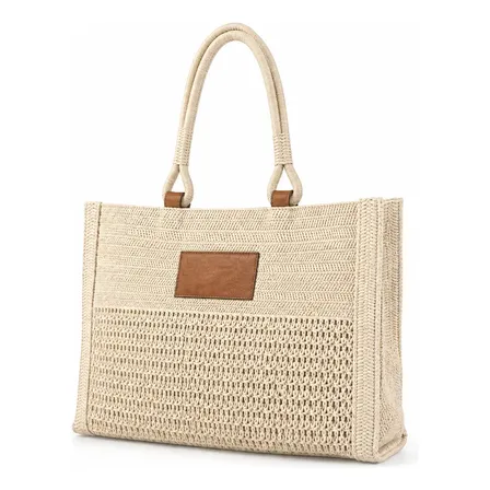Cartera Canasto Bolso Playero Rafia Verano Playa Mujer Beige Tejido Simil Rafia