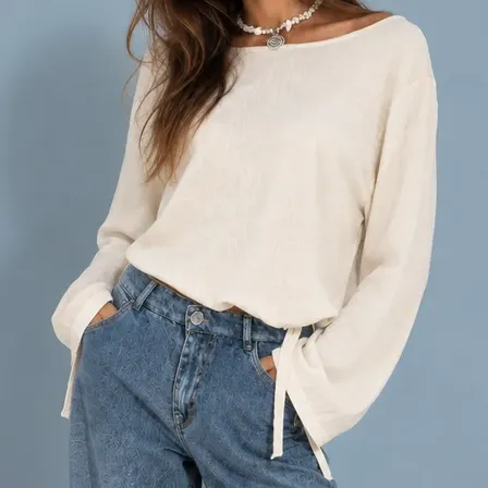 Camisola Mujer Lino Cuello Bote Ajustable Espalda En V