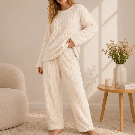 Pijama Mujer Peluche Pijamas Polar Abrigado Invierno Suave Crema Peluche Único