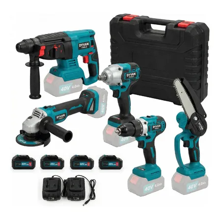 Kit 5 Herramientas Taladro Amoladora Llave Impacto Motosierra Rotomartillo Profesional
