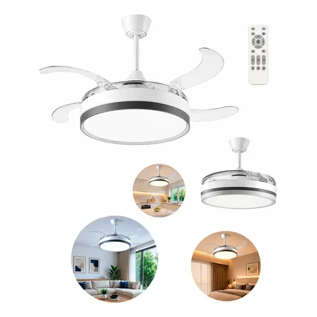 Ventilador Techo Retractil Led Luz Fria/calida + Control R 50/60hz Blanco Transparente Plástico 4