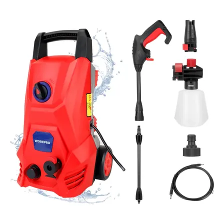 Hidrolavadora Electrica WORKPRO 1500W 105 Bar PSI Alta Presion Auto STOP Manguera Lanza Dispensador Jabon PROFESIONAL W126102NT