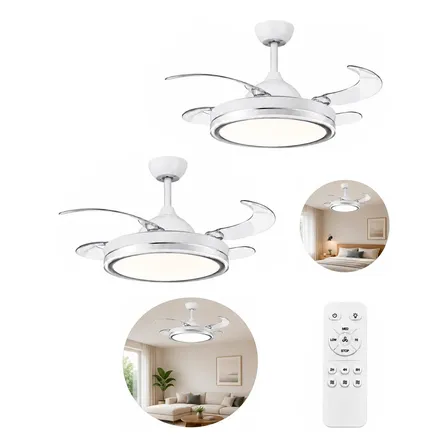 Pack X2 Ventilador De Techo Retractil Luz Fria/calida Blanco 1.07 M 50/60hz Blanco Multiples Velocidades Verano Invierno Led Diferentes Intensidades Transparente Plástico 4