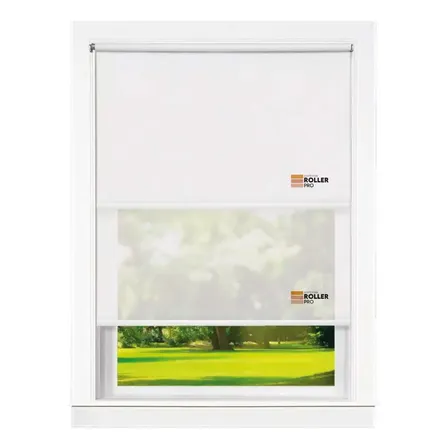 Cortina Roller Doble Blackout + Sunscreen 6% Blanco 170x120 cm Roller Pro | Fácil instalación | Tela PVC resistente | Aislante térmico y acústico | Soportes metálicos | 170 Ancho x 120 Alto