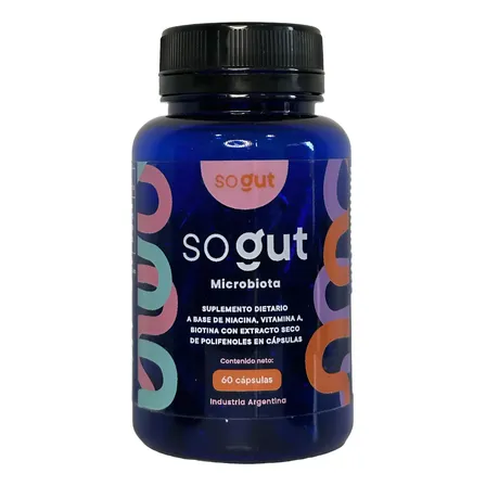 Prebiótico So Gut Microbiota 60 Cápsulas Sin Sabor Libre de Gluten