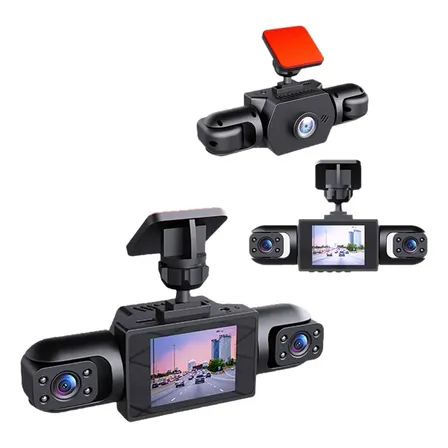 Cámara Vehicular Triple Con Pantalla Grabación En Bucle Para Auto