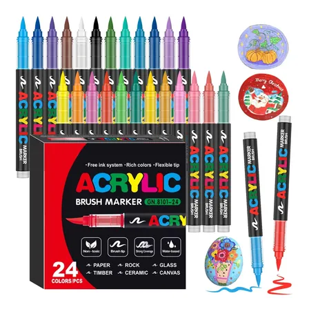Marcadores Acrílicos Al Agua 24 Colores Pincel 24 Colores