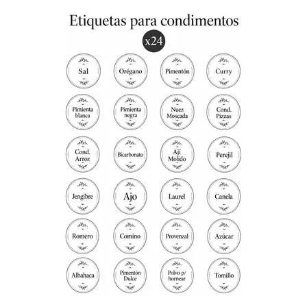 Stickers Etiquetas Condimentos Especias A Prueba De Agua Blanco Redondo