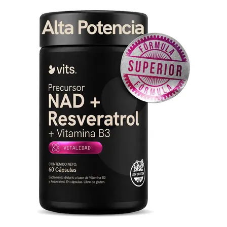 Nad + Resveratrol de Alta Potencia - 60 Cápsulas Suministro Para 2 Meses Vitamina B3 Nicotinamida Ribosa + Trans-resveratrol - Suplemento Para Envejecimiento Saludable Y Máxima Vitalidad