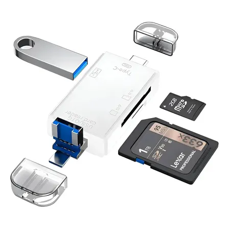 Adaptador Lector Memoria Usb Tipo C Sd Tf Pendrive Micro Usb Color Blanco