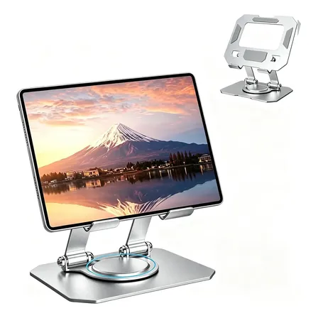 Soporte Tablet Celular iPad Aluminio Plegable Giratorio 360 Plateado