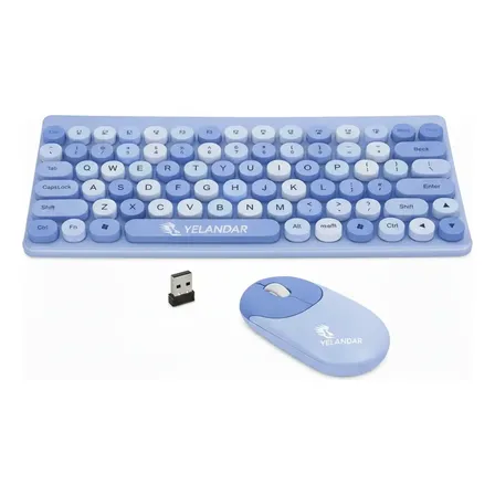 Teclado Con Mouse Multicolor Vintage Yelandar Usb Celeste