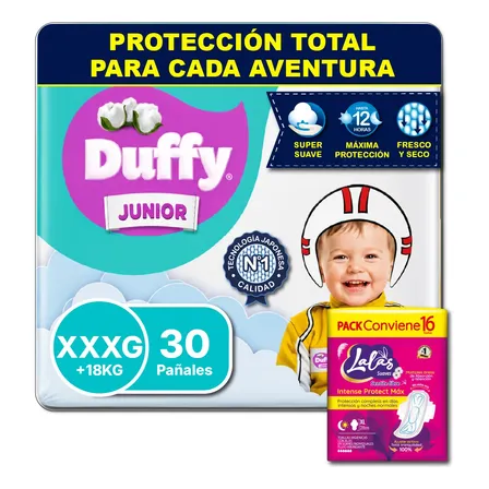 Pañales Duffy Junior Xxxg X 30 Un + Lalas Intense Xxxg Sin Género