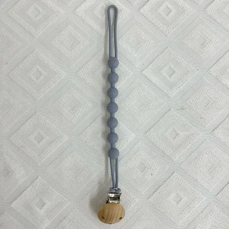 Cadena Porta Chupete Silicona Con Broche Madera Gris Grafito
