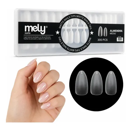 Uñas Postizas Soft Gel Mate X300 Tips Mely Transparente Transparente Almendra Medio
