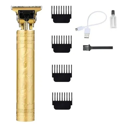 Máquina Patillera Vintage T9 USB Inalámbrica Profesional Dorada Barbero