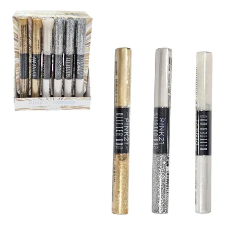 Delineador Glitter Duo Pink 21 Metalico Con Pincel Fino Plata/blanco Metálico/glitter