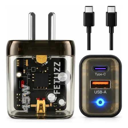 Cargador Rápido Transparente 45w Usb-c Usb-a + Cable C-c