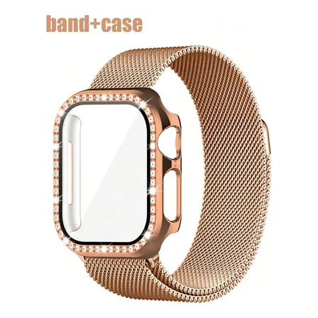 Malla Magnética Metálica Con Funda Para Apple watc Rose Gold 46 Mm