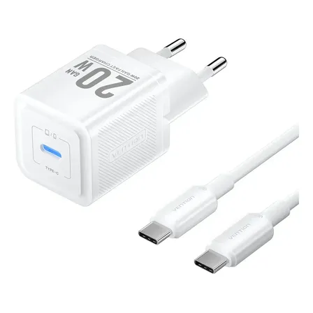 Fuente De Carga / Adaptador De Corriente / Cargador Usb Tipo C Vention - Universal - 20w / 5v / 3a - Plug Eu - Cargador Gan - Para Celular / Tablet / Power Bank / Smart Watch - Tz-fepw0-eu-01