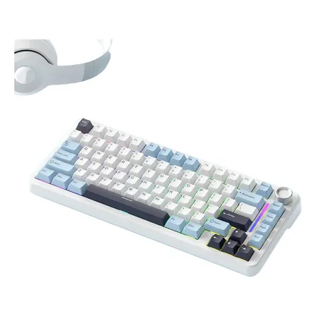 Teclado Mecánico Gamer Inalámbrico Freewolf F75 Glacier Blue Inglés Us