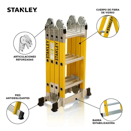 Escalera Articulada Dieléctrica 12 Escalones 4x3 Stanley Color Amarillo 150 Kg