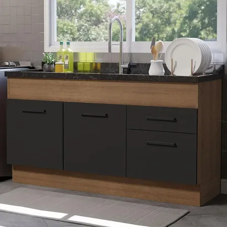 Bajo Mesada Madesa Agata 150 Cm 2 Puertas 2 Cajones / Sin bacha