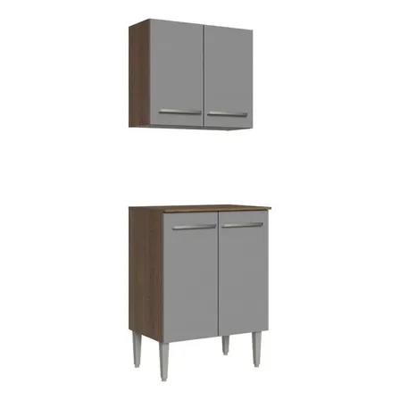 Combo Cocina Bajo Mesada + Alacena Madesa Emilly Marrón/gris