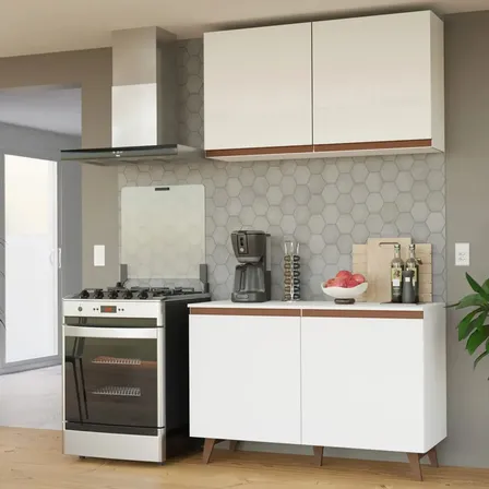 Combo De Cocina Alacena + Bajo Mesada/buffet/aparador 120 Cm Blanco