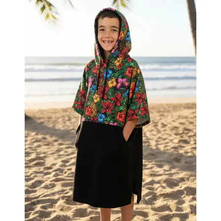 Poncho De Toalla Niños Unisex Pocket Secado Rapido - Grins Tropico 2