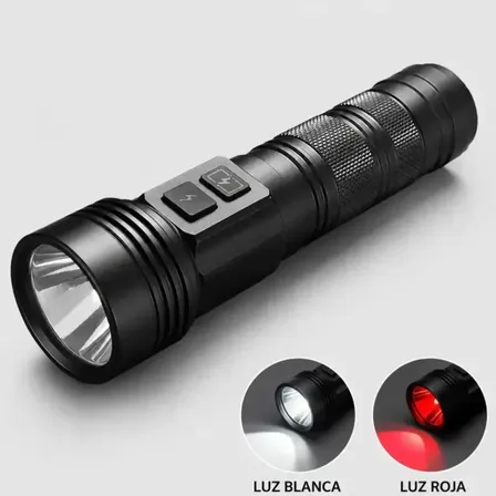 Linterna Tactica Potente 6h Led Pila Recargable Ld-1411 Zoom Blanco Negro
