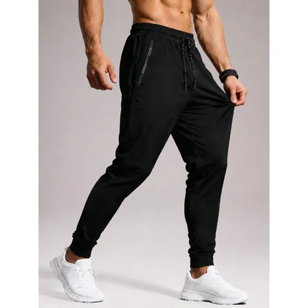Pantalón Jogger Deportivo Hombre Bolsillos Cierre Black Liso L