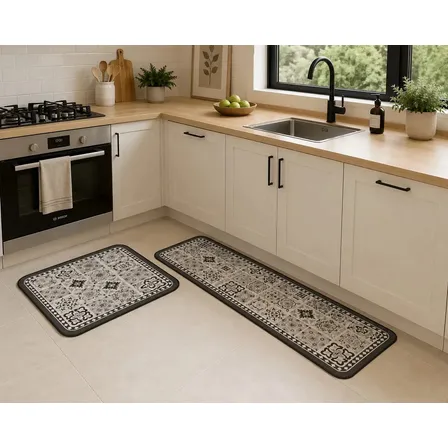 Set 2 Alfombra Cocina Mandala Negro 120x40 60x40 Diatomita 1.2 M 40 Cm Negro