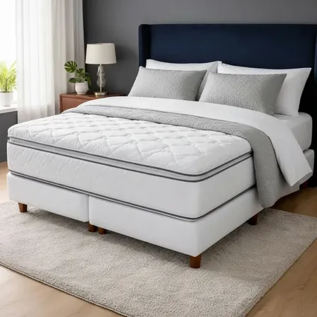 Sommier y Colchón King de Resortes Multiflex Pillow Top 180x200cm Color Blanco