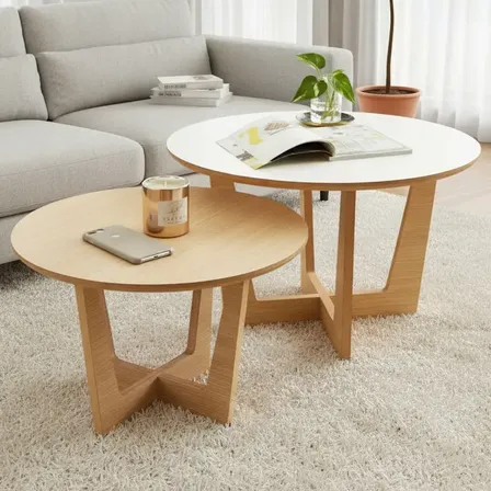 Set De Mesas Redondas Ratona Patas Cruz Nordico Escandinavo Blanco
