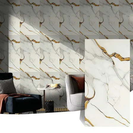 10 Placas Autoadhesivas Revestimiento Decorativo Para Pared Vetas Gris Y Oro