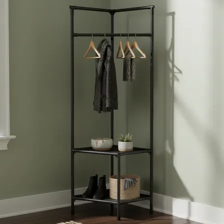 Organizador Perchero Esquinero Negro 2 Niveles Multiuso Negro