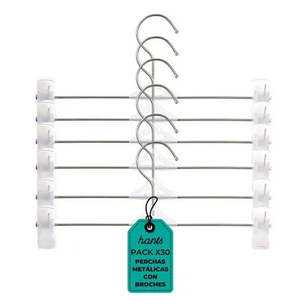 Set Perchas X30 Metal Reforzado Clips Ajustables Color Blanco