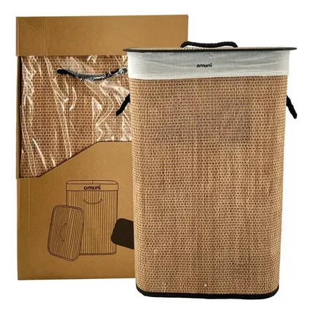 Cesto Plegable De Bambú Cilíndrico Rectangular 55 70 Litros