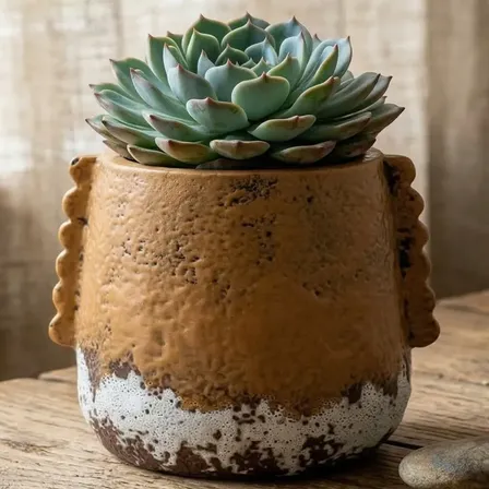 Maceta De Ceramica Rustica 14.5x12.5cm Marrón Tilcara