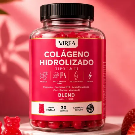 Colágeno Hidrolizado Tipo 1 Y 3 Con Biotina Gomitas X30 Frutilla