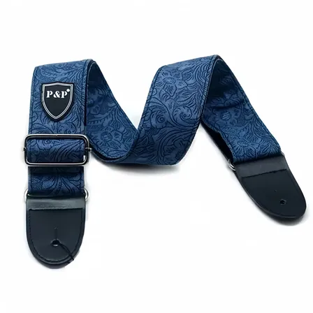 Correa Para Guitarra De Jean Ajustable Ancha Azul Oscuro Vintage Print